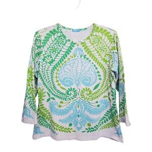 J. McLaughlin Catalina Cloth Floral Paisley Print 3/4 Sleeve Top Size Large